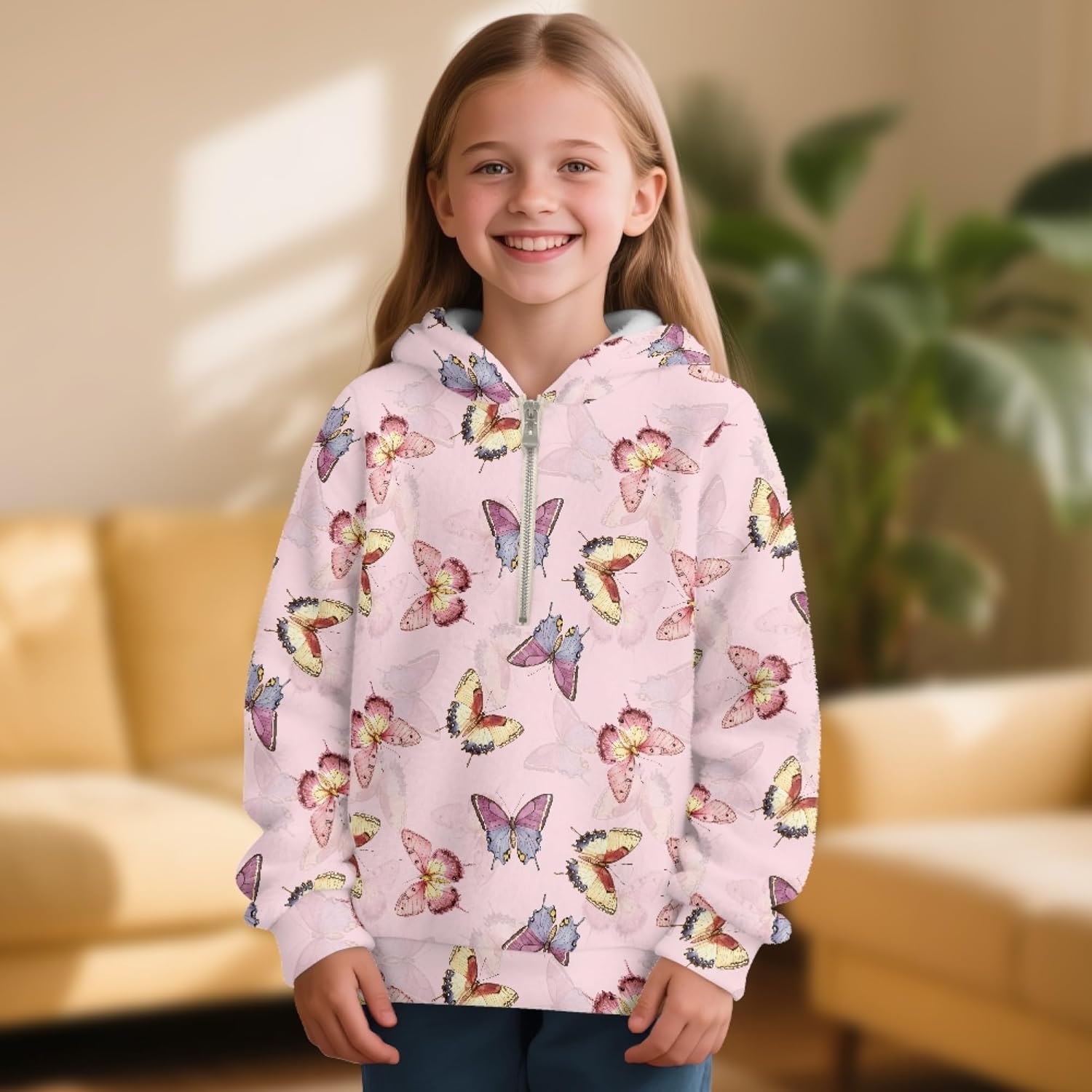 Hawapod Hoodie For Girls Graphic Oversized SSpring Fall Fashion Half Zip Pullover Hoodie Sweatshirt With Pockets Size 4-15