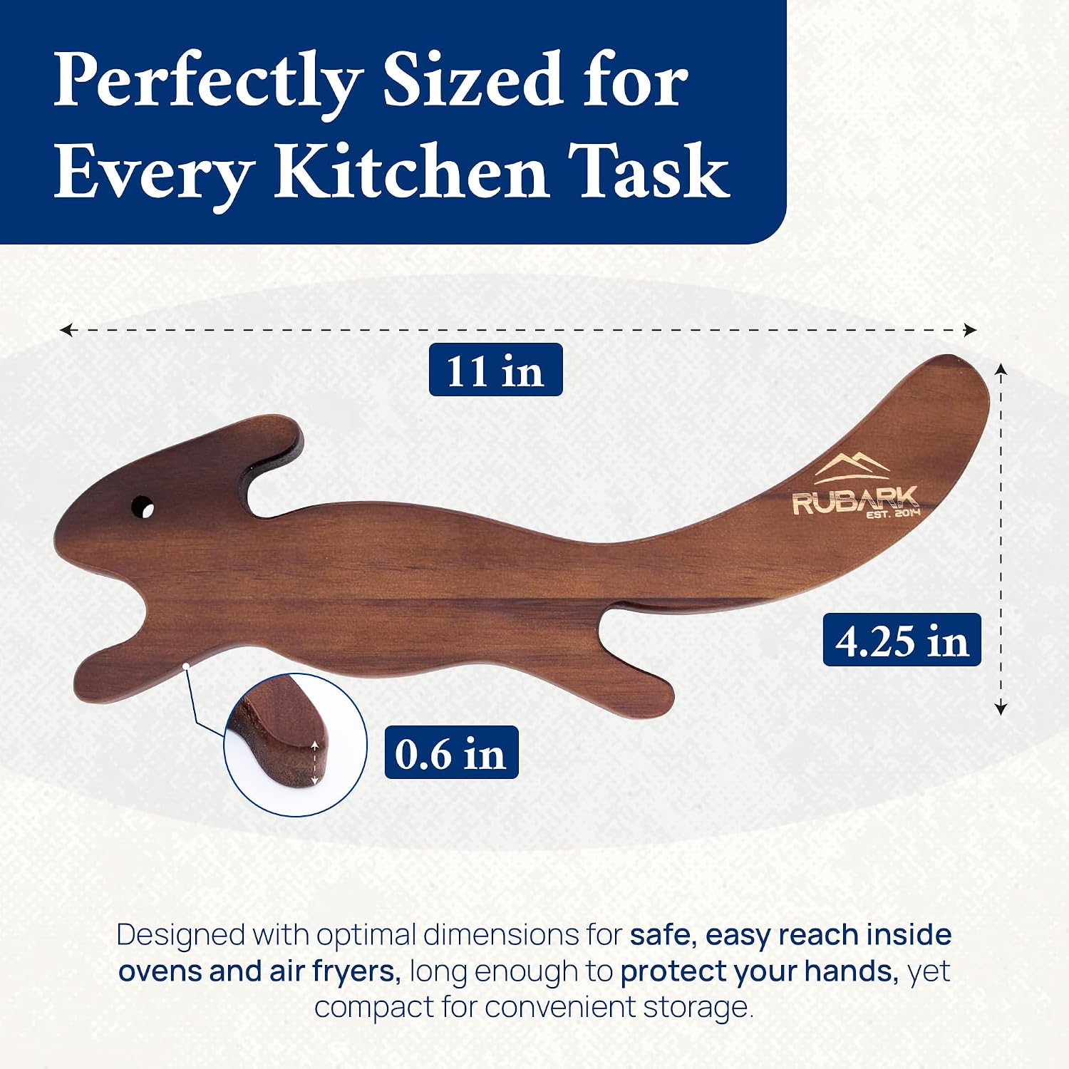 RUBARK Oven Rack Puller - Acacia Wood | Push Pull Tool with Long Handle for Air Fryer and Toaster Oven - Stick Tool to Prevent Burns - Cool Kitchen Gadget
