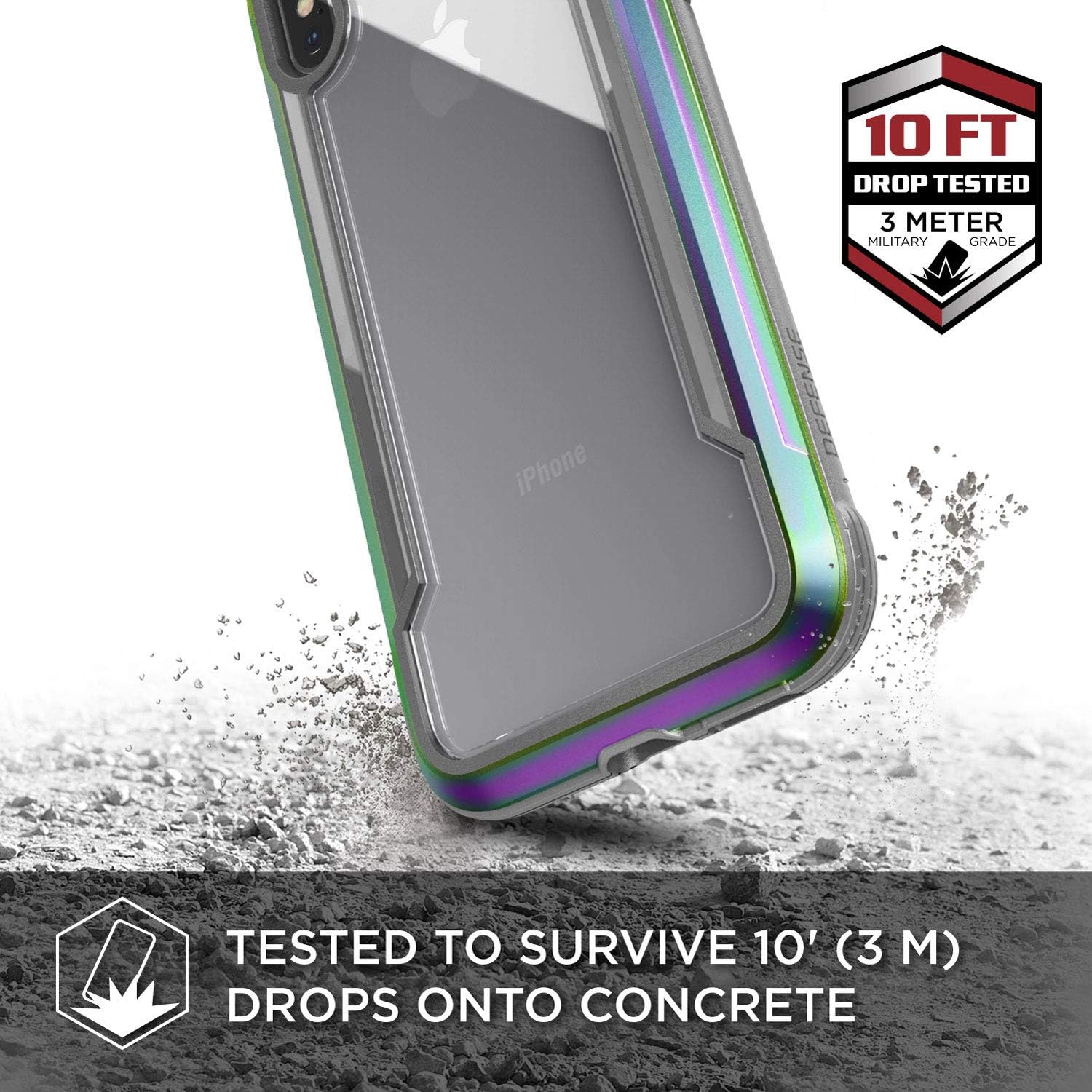 Raptic Shield, Compatible with Apple iPhone X/Xs (Formerly Defense Shield) - Military Grade Drop Tested, Anodized Aluminum, TPU, and Polycarbonate Protective Case for Apple iPhone X/Xs, Iridescent