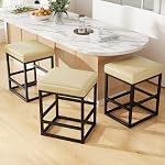 Tabourets de comptoir de hauteur de bar 2, 24" Tabourets pour comptoir de cuisine, Tabouret de comptoir en cuir faux avec des sièges carrés épais & Base métallique robuste (Beige)