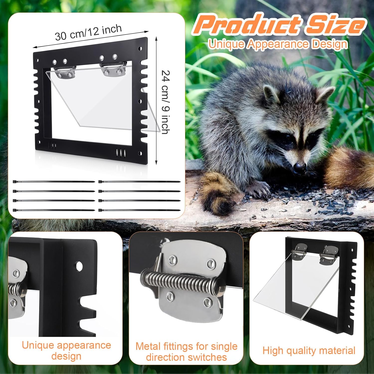 MorningRo 1 Pack 11.8" x 9.5" x 0.8" Large Raccoon One Way Excluder Door Inimitable Outside Live Trap Raccoon Repellent Dog Proof Eviction Possum Trap for Attics Home Farms