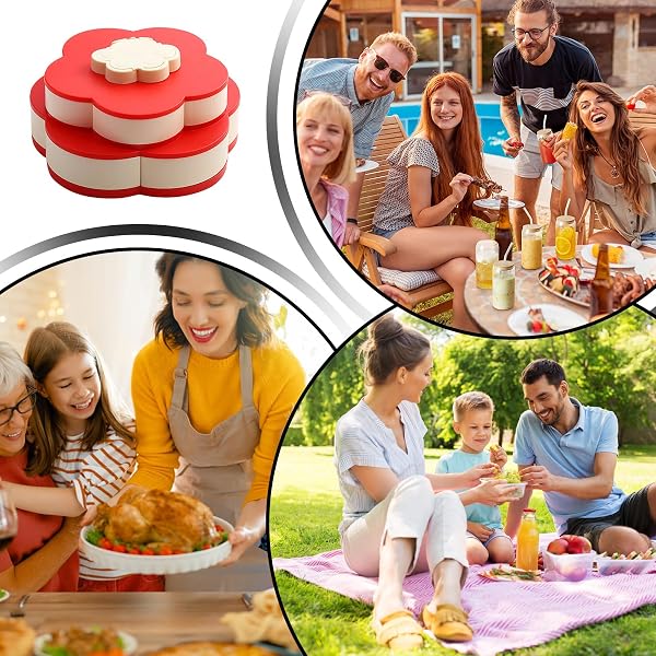 Divided Serving Tray - Petal-Shaped Rotating Food Platter, Snack Organizer for Kitchen and Dining | Serving Plate for Picnic, Party, Buffet | Rotating Tray for Brunch, Dinner Lunch Bar Home Outdoor - 5