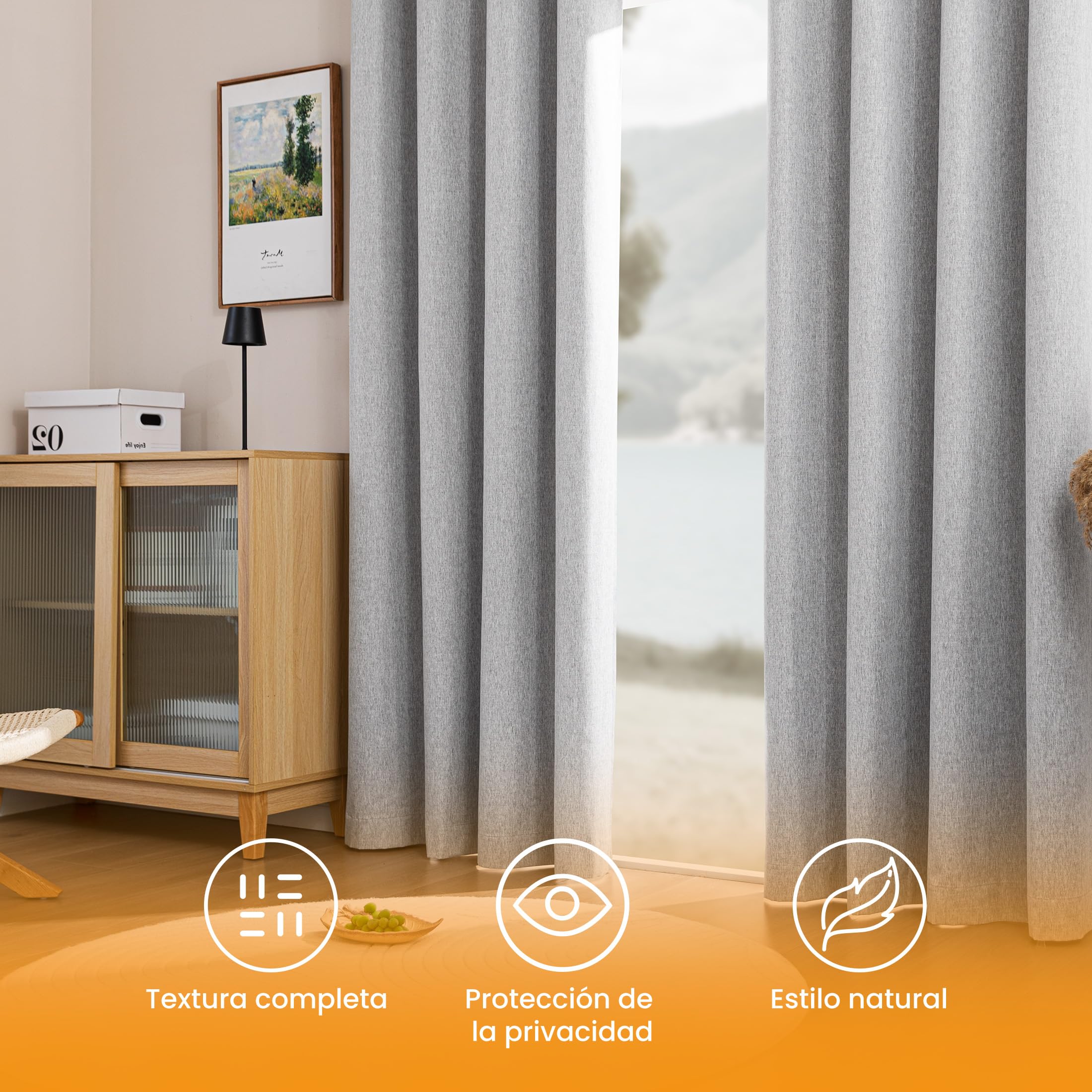 Sonive Cortinas Blackout 100%, Juego de 2 con Ojales, H300 x L145 cm, Cortinas con Aspecto de Lino Térmicas para Dormitorio, Salón Gris