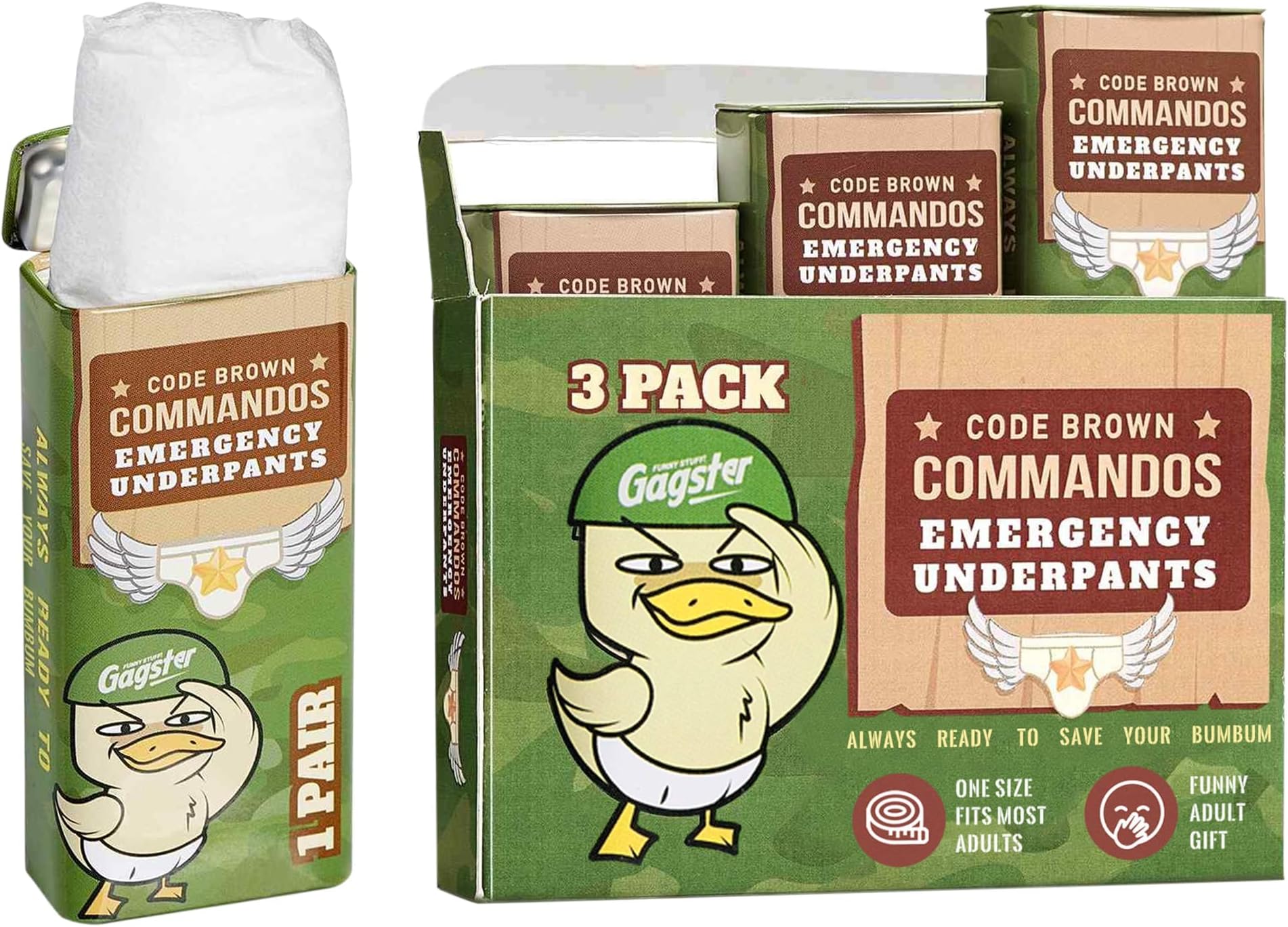 Emergency Underwear - 3 Pairs Instant Disposable Funny Underwear in Compact Container, White Elephant Joke Ideal Gag Gifts for Men, Secret Santa, Birthday Prank Gifts - Travel Size - One Size