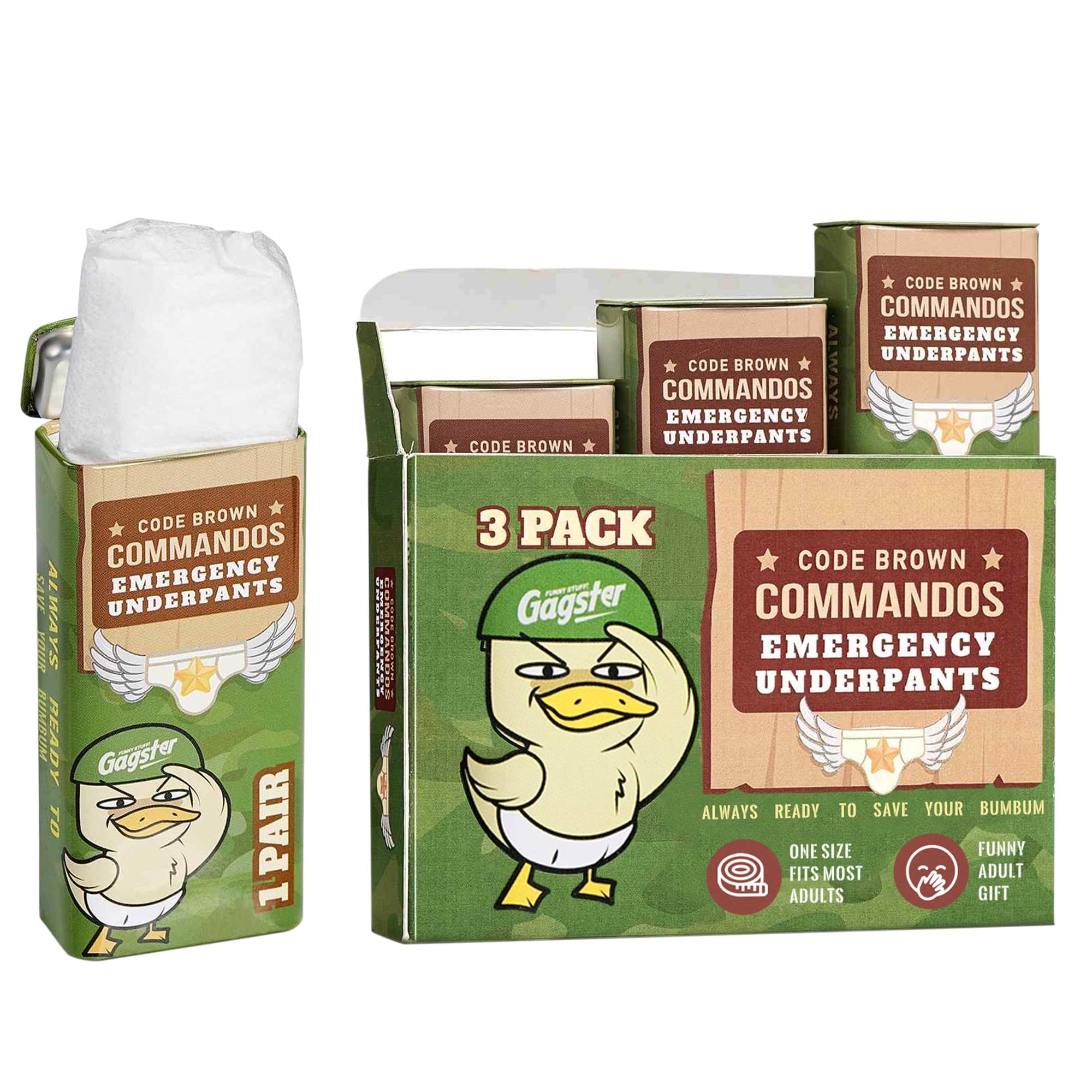 Gagster Emergency Underpants in A Can - 3 Pairs Instant Disposable Travel Funny Underwear in Compact Container, White Elephant Adult Joke Gift, Secret Santa, Birthday Gifts for Men
