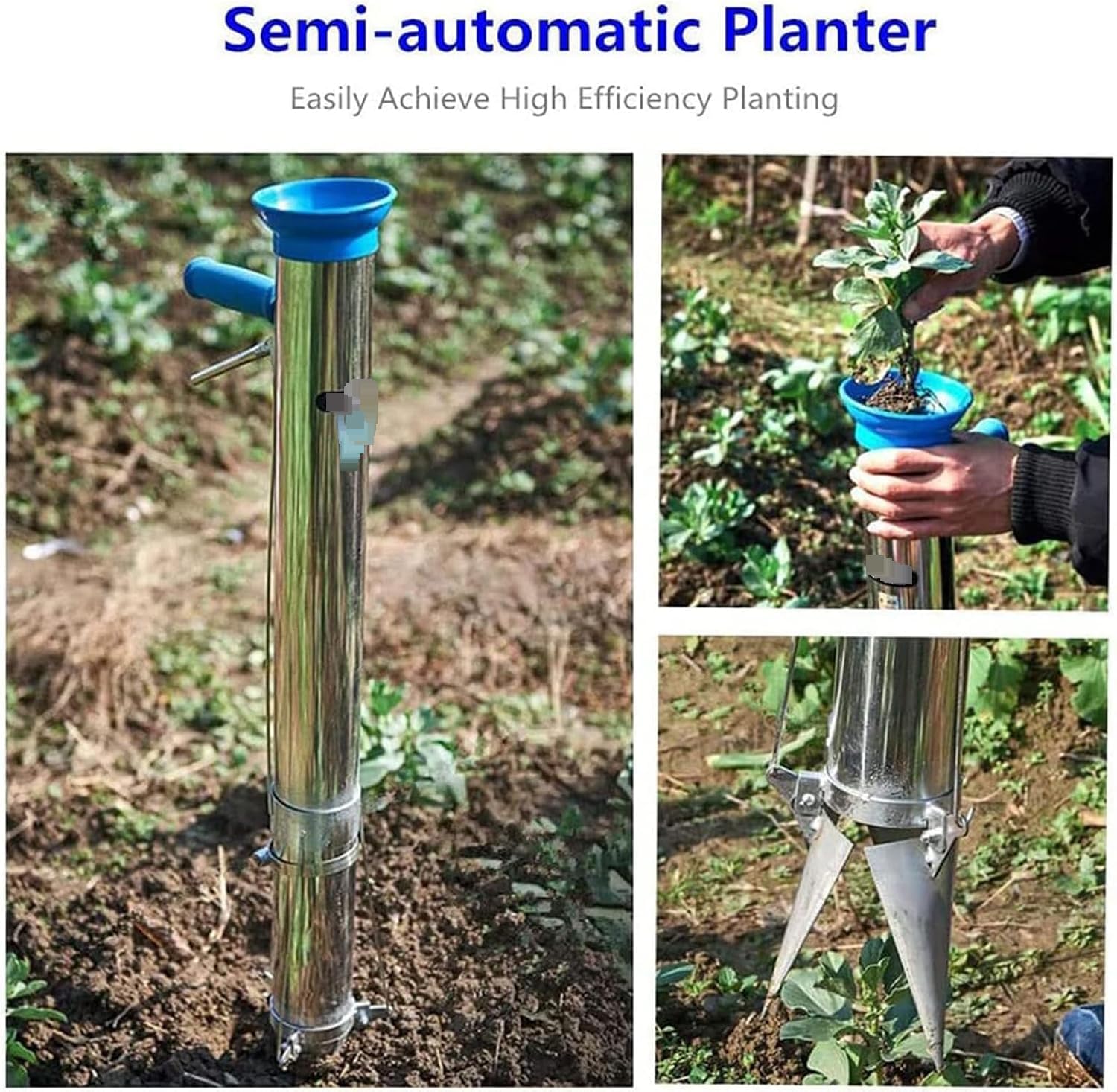 Planteuse à bulbes à Longue poignée, transplanteur Ergonomique avec jauge de Profondeur, Outil de Jardinage en Acier Inoxydable, Planter efficacement des semis sans se pencher.