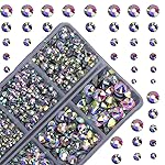 10000Pcs 2-Boxes Mixed Size Hot Fix Round Crystals Gems Glass Stones Hotfix Flat Back Rhinestones with Tweezers and Picking Pencil (Crystal AB)