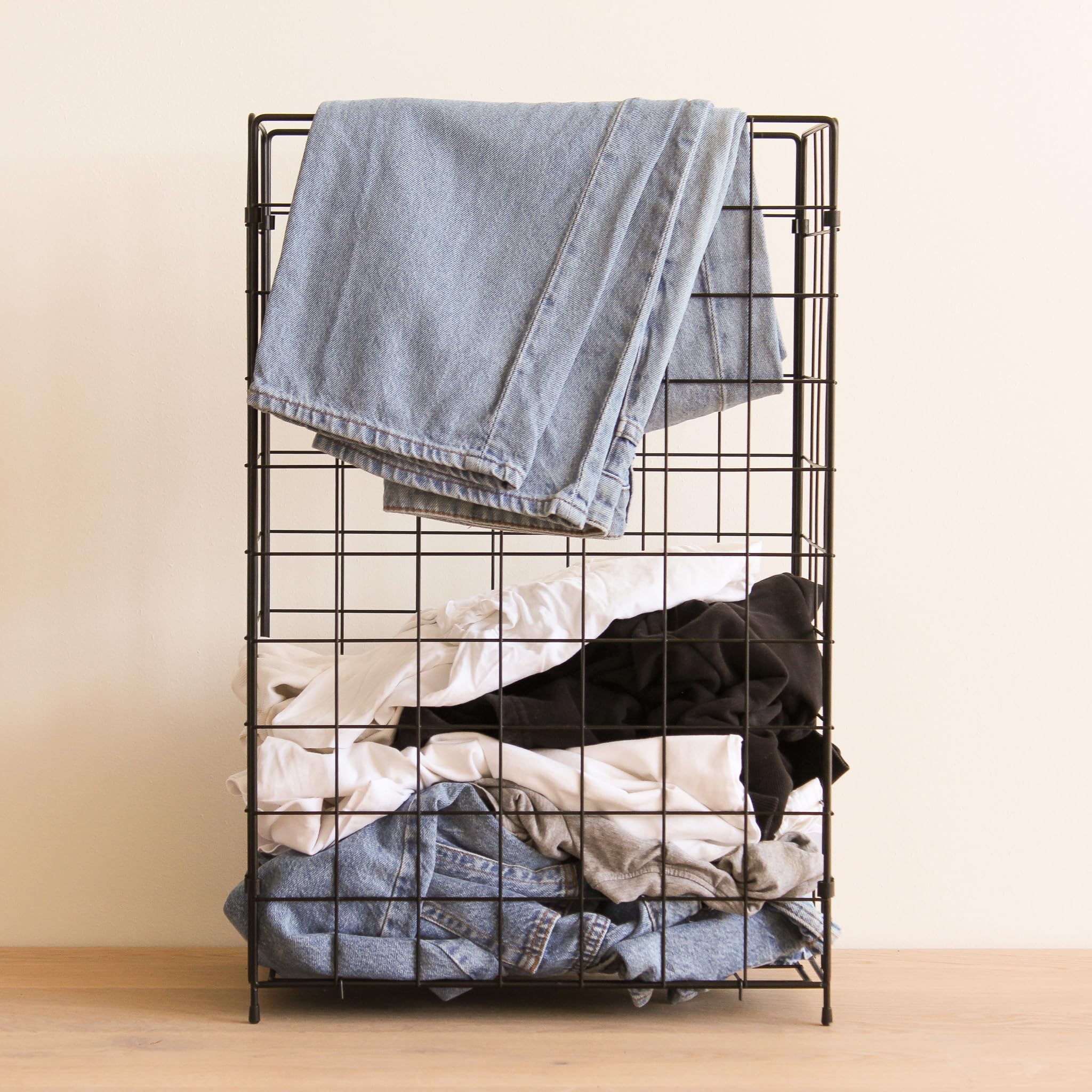 Wäschekorb – klappbarer Metall‑Drahtkorb mit 87 L (41×35×61 cm), stilvoller Industrial Look, stabil, platzsparend, ideal für Bad, Schlafzimmer & Waschküche (Lech 2 - Graphitschwarz)