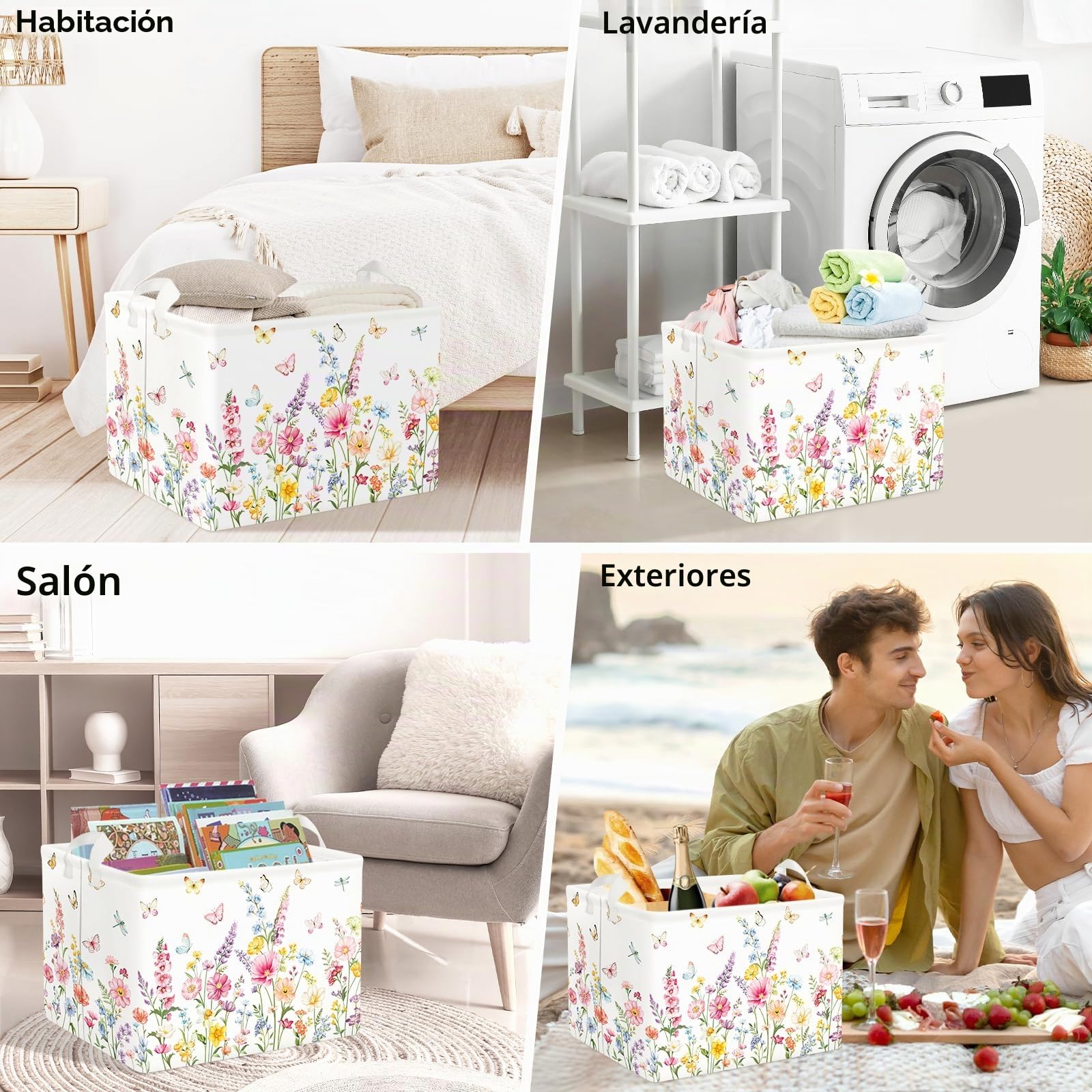 Clastyle Cestos Almacenaje Mujer Chica Flor Cesta Ropa Sucia Palmera para Habitación Infantil Dormitorio Cajas de Almacenaje Juguetes para Bebé, Mariposas, 40x30x30 cm