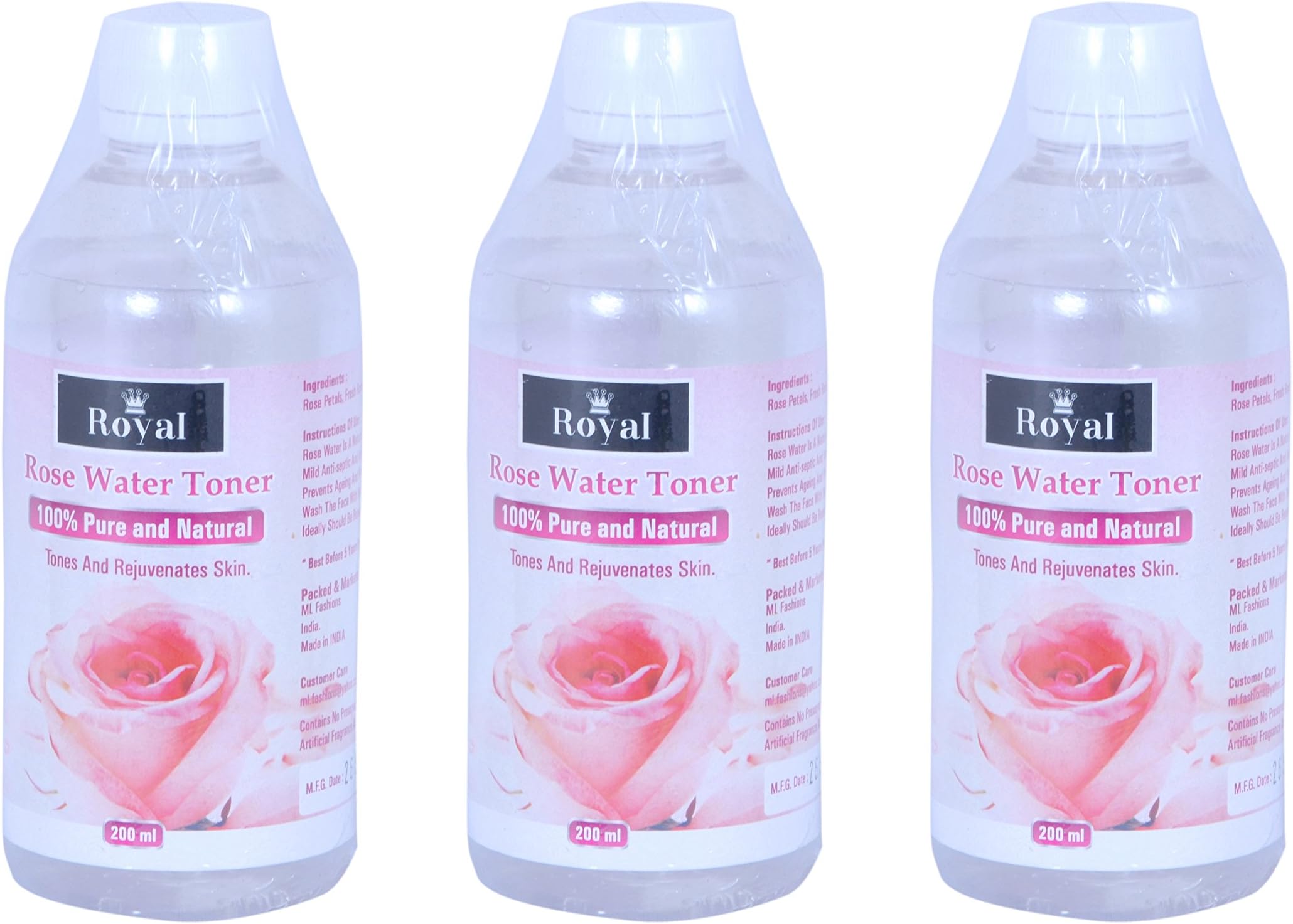 ROYAL 100% Pure Rose water for face and hair.Alcohol free make up setting hydrating rose water. (600 ml)