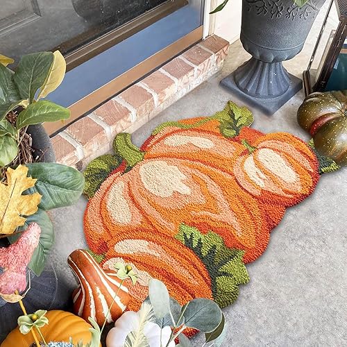 Tapete de calabaza de Acción de Gracias, 31 x 22 pulgadas, antideslizante, lavable, tapete de bienvenida para puerta de otoño, para interiores y