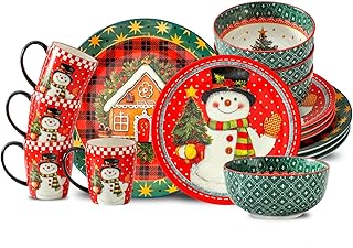 Hasense 16 Pcs Christmas Dishes,Christmas Dinnerware Sets for 4,Ceramic ...