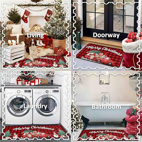 Miniatura 5 de Buffalo - Juego de 2 alfombras de cocina de Navidad con diseño de camión rojo a cuadros, antideslizantes, lavables, suaves y cómodas (17 x 47
