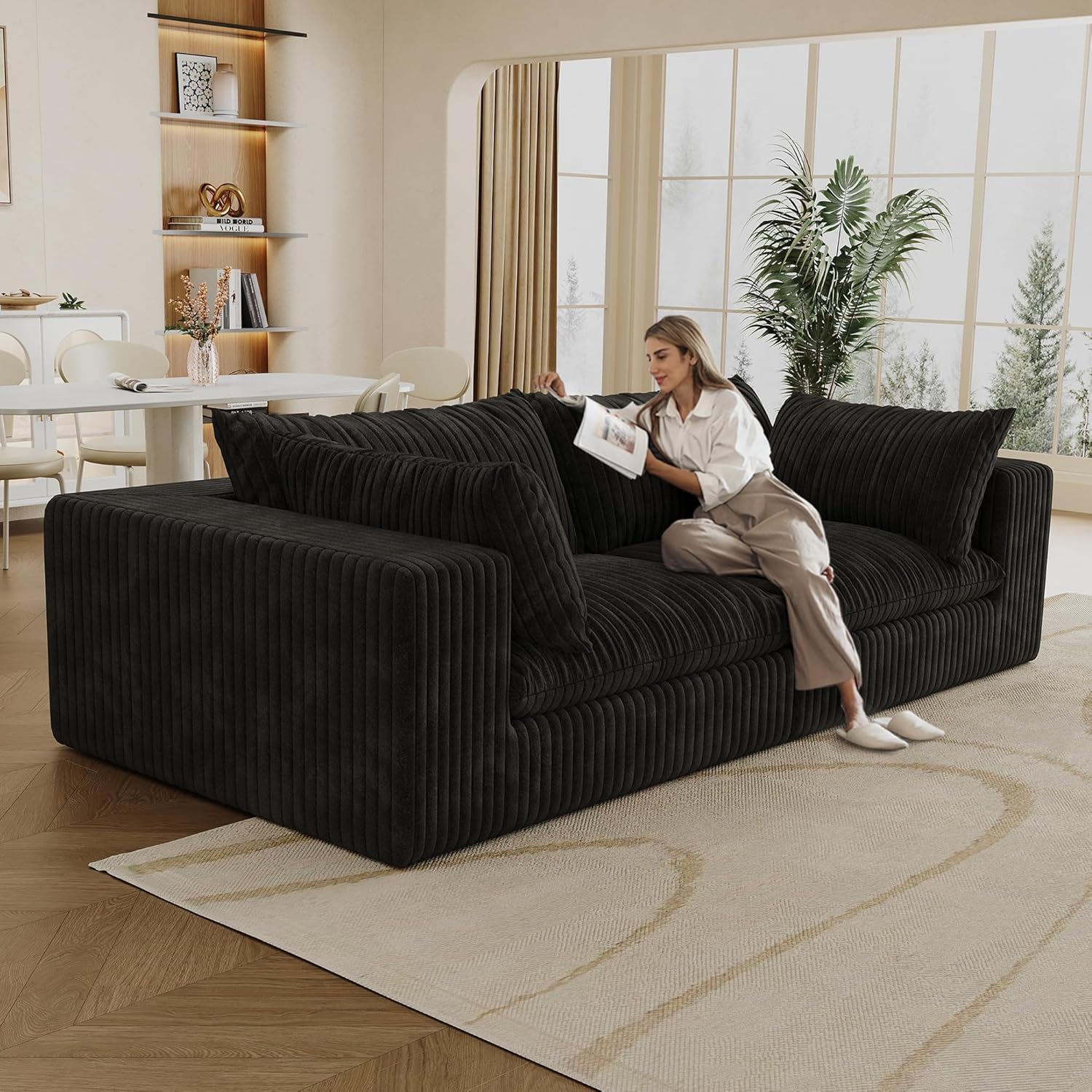 Modular Boneless Sofa, 78.8" Loveseat Cloud Sectional Couches for Living Room, Deep Seat Corduroy Upholstered Couch Furniture Set, No Assembly Required (Black, Loveseat)