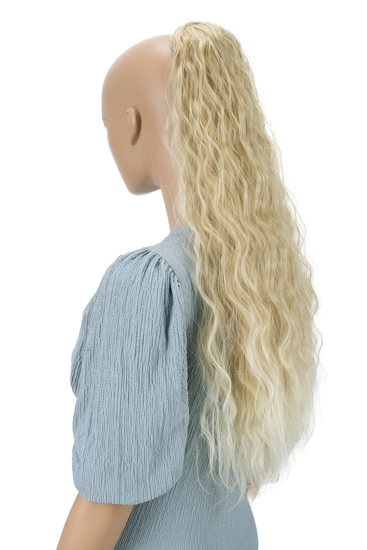 Postiche Queue De Cheval Longue 65cm - Blond Clair Cuivré Ondulé Synthétique - Fixation Crabe