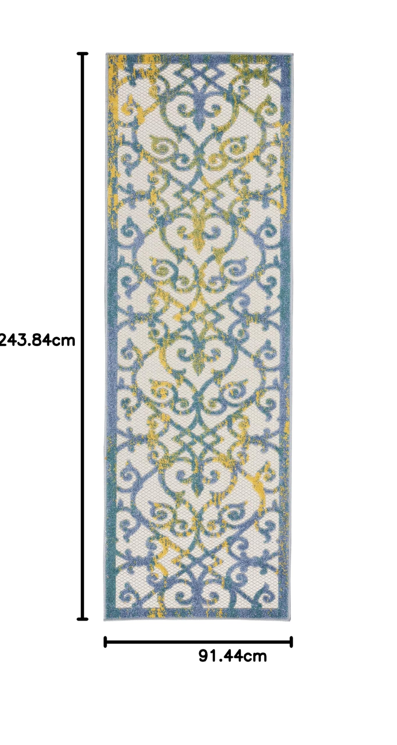 Nourison Aloha Tappeto Indoor Outdoor Blu Avorio | Tessuto Piatto In Polipropilene 7,6x20,3 Cm (2,3x20)