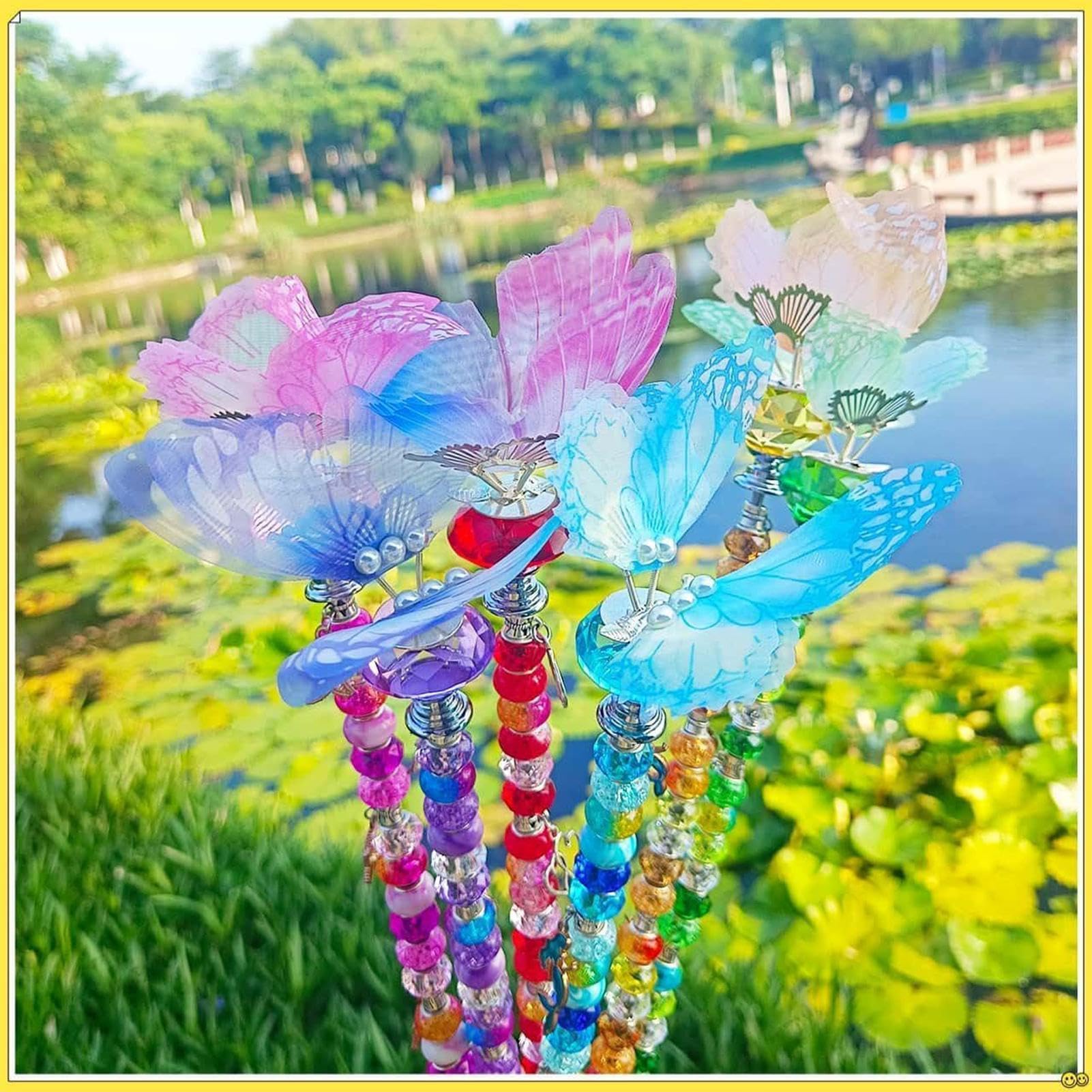 Kit Di Paletti Da Giardino Con Perline Bacchetta Farfalla Colorata | Kit Paletti Da Giardino Bacchetta Fatata Ideale Per Il Prato Cortile Esterno Paesaggio Patio Matrimoni Feste Compleanni