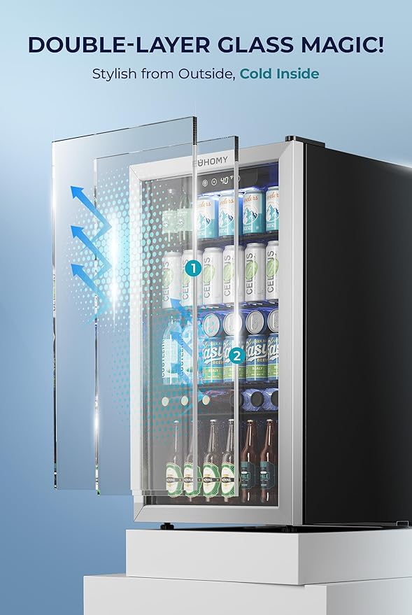 EUHOMY Beverage Refrigerator and Cooler, 128 Can Mini fridge with Glass Door, Small Refrigerator with Adjustable Shelves for Soda Beer or Wine, Perfect for Home/Bar/Office, Silver on Fridge.com