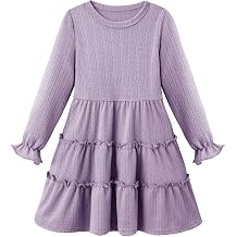 Toddler Girls Long Sleeve Dresses Crewneck Tiered Ruffle A-Line Dress Fall Winter Outfit Clothes