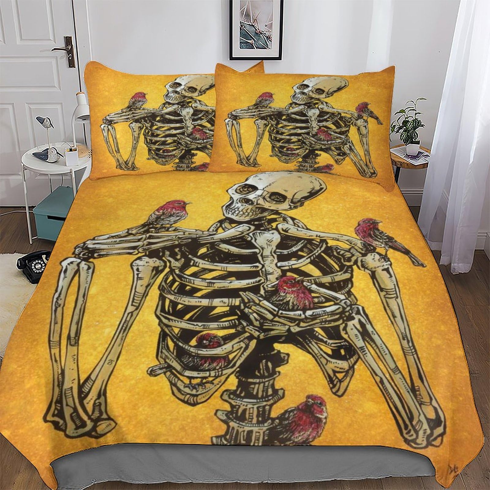 Housse de couette gothique crâne 220x240cm avec taies pour lit king d'ado