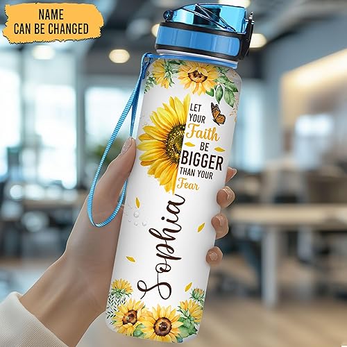 Vista 29 de TheSunCozy - Botella de agua motivacional personalizada de 32 onzas con diseño de girasol de mapache con texto en inglés "You Are My SunSunshine