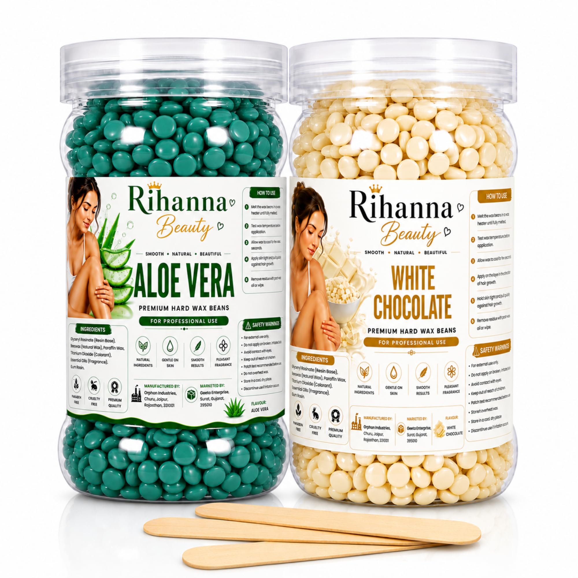 Hard Wax Beans Combo – Aloe Vera & White Chocolate – 100g x 2 (200g) – Easy Brazilian Wax for Home Hair Removal – Face, Underarms, Legs & Bikini, Skin-Friendly-image-4