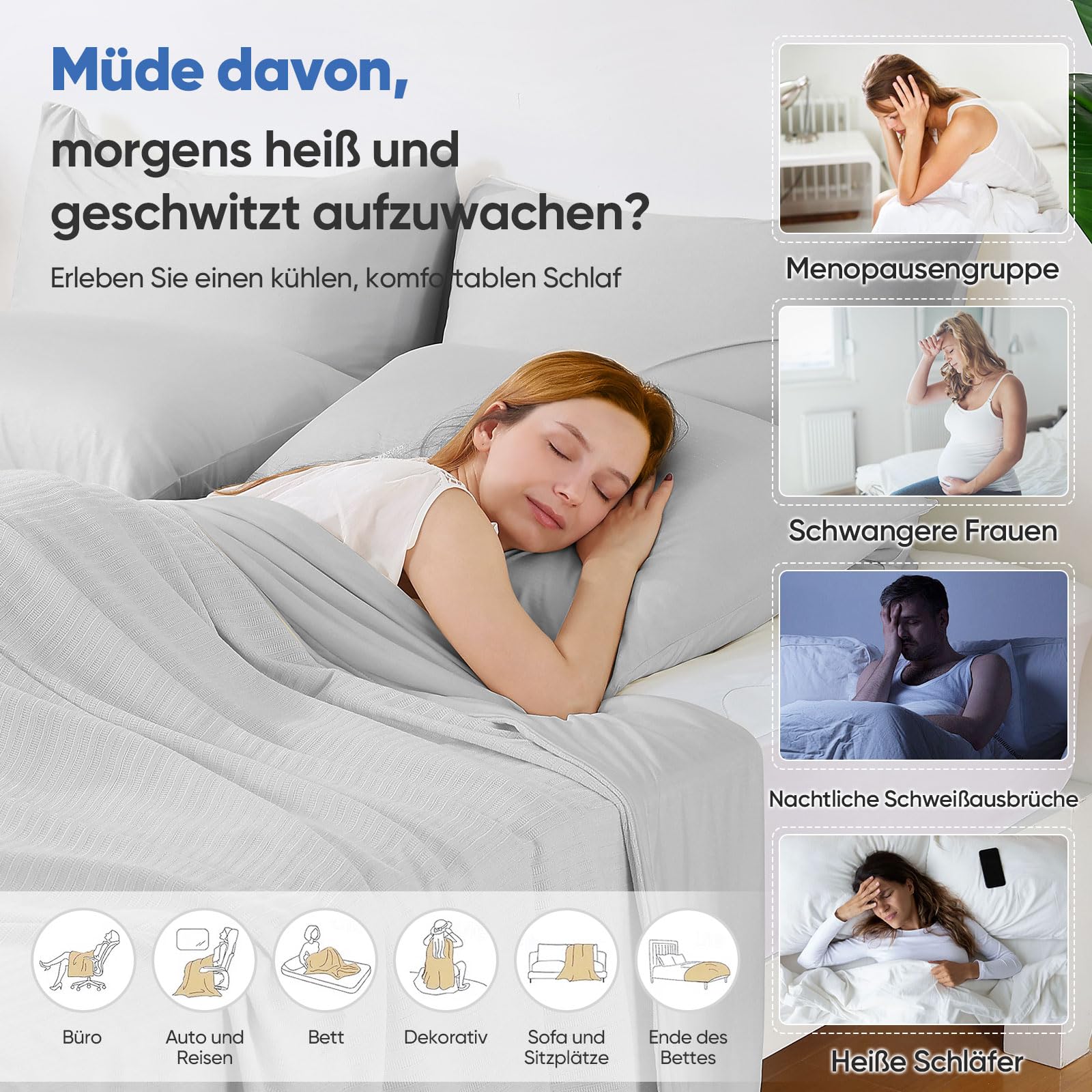 Marchpower Chenille Kühldecke 200 x 220cm, 2in1 doppelseitige Sommerdecke, Q-Max>0,5 mit Arc-Chill 3.0 Kühlfasern, mit Sofortiger Kühleffekt, Atmungsaktiv & Leicht für Sofa, Bett und Reise-Grau