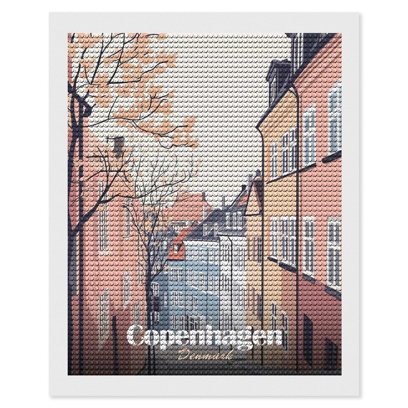 Junmoney Copenhagen Street View Diamond Art Kit 16"x20", for Beginners, Vintage Style Decor, Good for Quiet Evenings, Festive Craft Gift