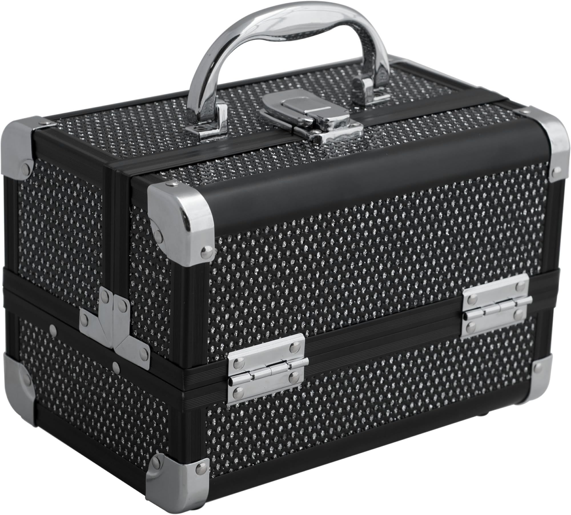 JustCase M1001 Mini Makeup Cosmetic Train Case Organizer Storage, Krystal Black