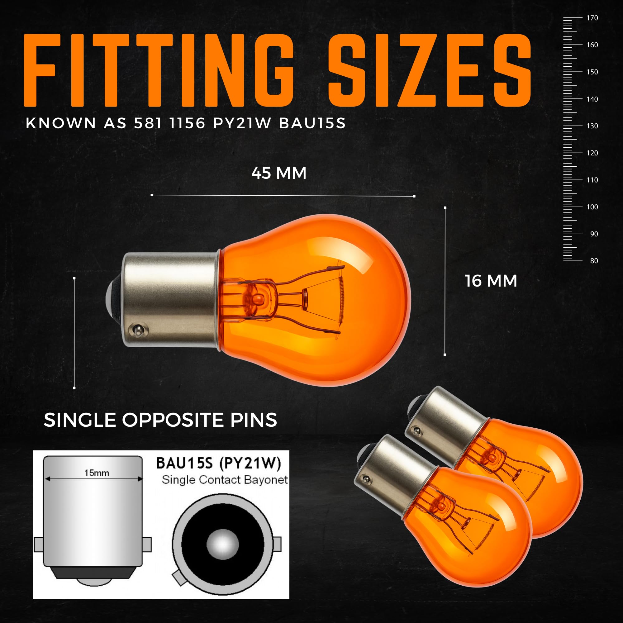 Argo 581 PY21W Indicator Bulbs 12V 21W BAU15S Orange Amber Turn Signal Hazard Light Road Legal Halogen Headlight Bulb - Pack of 2 Replacement - 3