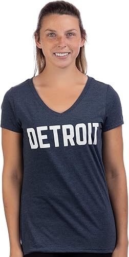 Miniatura 2 de Detroit  Camiseta clásica retro City gris, azul, rojo, negro, Detroiter 313 Cool Michigan para mujer con cuello en V, Azul