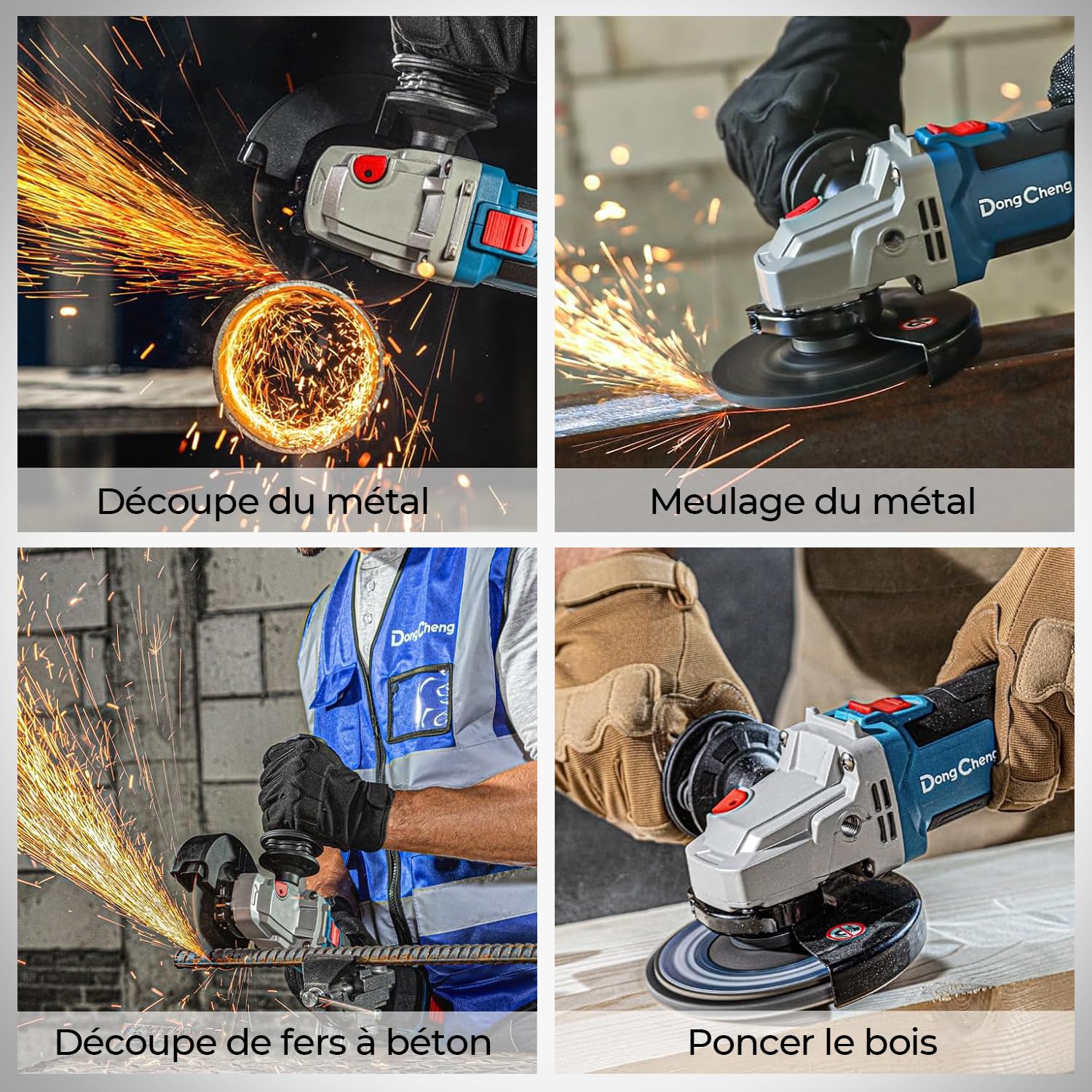 DongCheng Meuleuse d'angle sans fil 18 V, Disqueuse 125 mm, 630 W, profondeur de coupe 33 mm, Meuleuse augulaire sans balais Poignée anti-vibration, Meuleuse sans fil avec batterie 4.0Ah