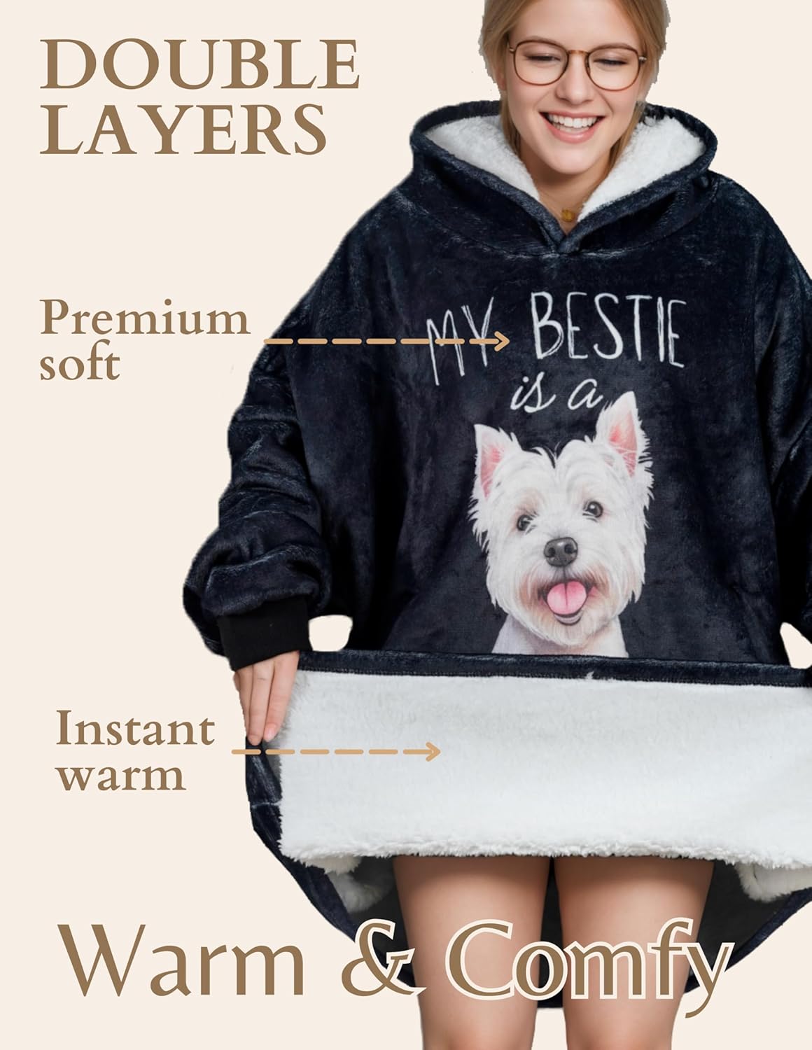 Westie Gifts, Gifts for West Highland Lover, Westie Gifts for Women & Men, Westie Blanket Hoodie for Adults, Oversized Wearing Blanket, One Size Fits All - Image 6