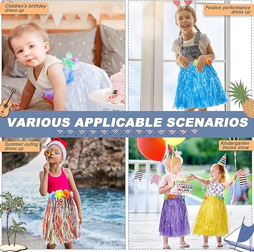 Miniatura 6 de 30 faldas Luau Hula de hierba hawaiana para fiesta hawaiana, faldas cortas de baile coloridas para niñas, jardín de infantes, actuaciones de verano,