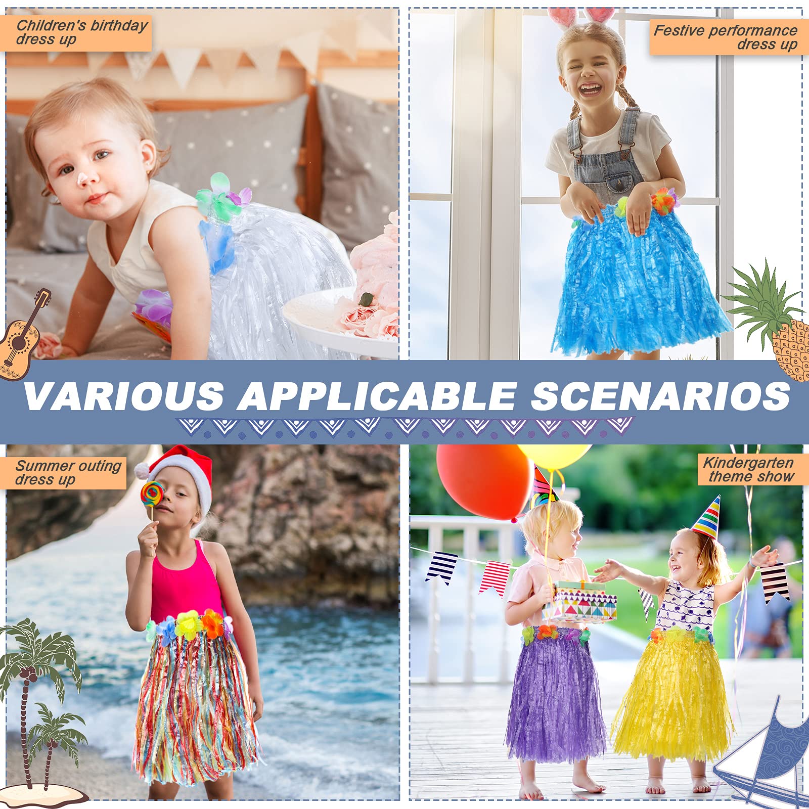 Sumind 30 Faldas de Luau Hula Coloridas para Niñas, 12 Pulgadas