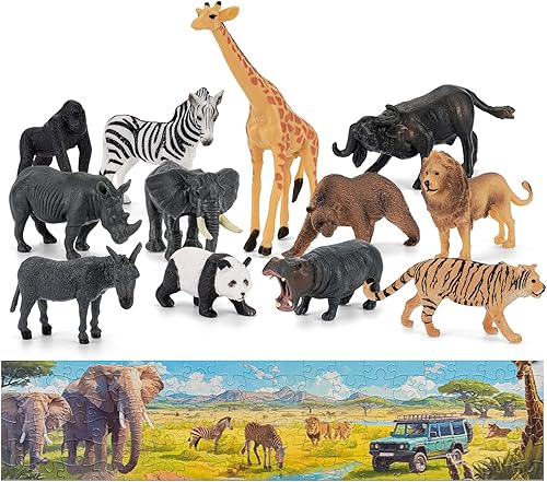 Miniatura 10 de 16 mini figuras de animales del bosque de América del Norte, figuras realistas de animales salvajes de la selva con lobo, oso, bisonte, reno,