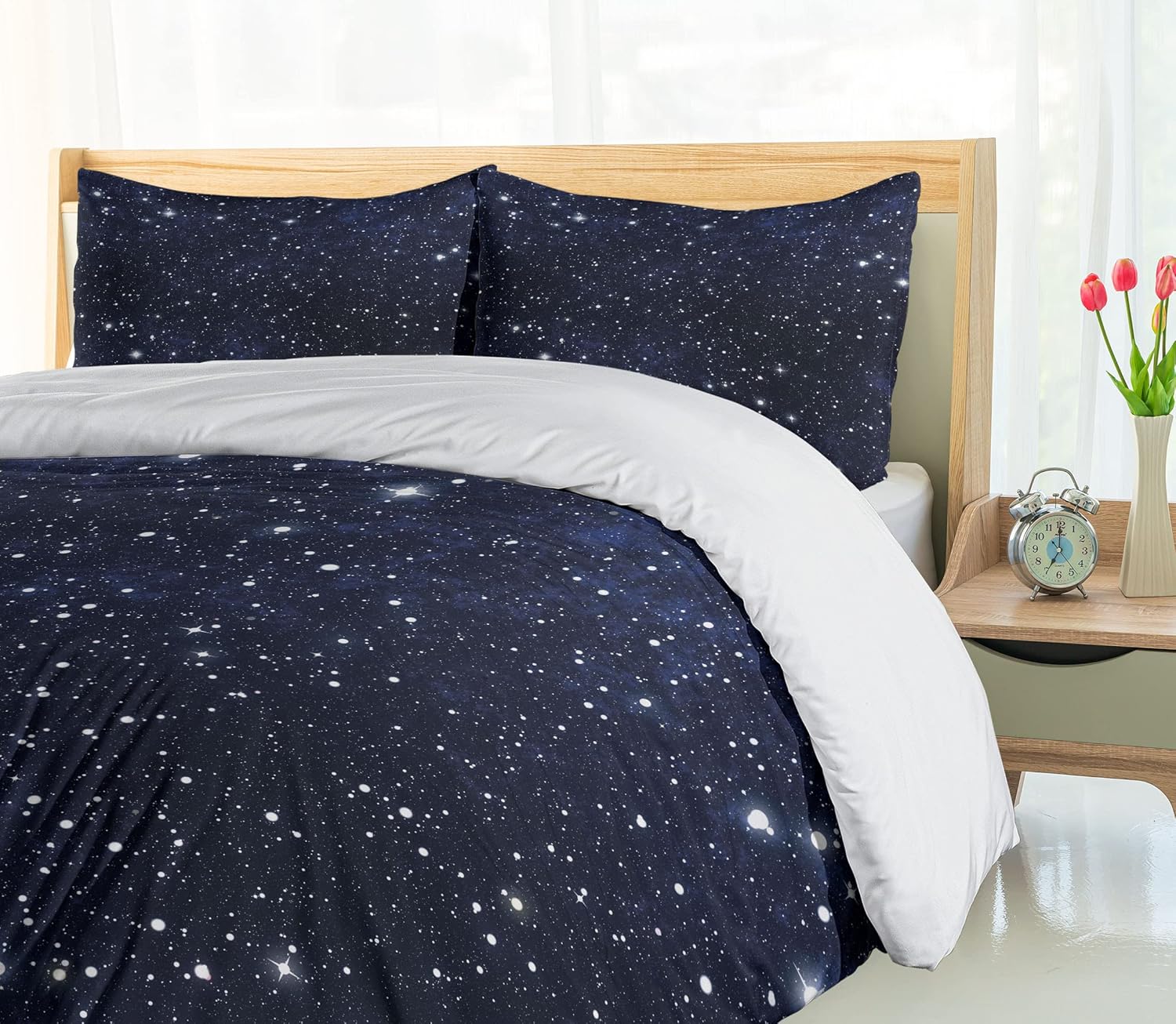 Ambesonne Night Duvet Cover Set, Composition Dots Sky Theme Abstract Style Arrangement Cosmos Concept Print, Decorative 2 Piece Bedding Set with 1 Pillow Sham, Twin Size, Dark Blue White Twin Dark Blue White