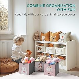 Navaris Kids Storage Cubes Set of 3 - Kids Cube Fabric Organizer Storage Bins - Foldable Cloth Cube for Childrens Bedroom Baby Nursery - Book Toy Bin Cubby Storage - Pink/White