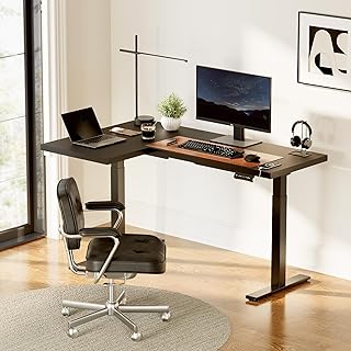 SANODESK 63 Large Dual Motor Right Angle Electric Height Adjustable Standing Desk, Reversible Panel, Black Top, Black Frame, Perfect for Gaming, Home Office, Computer Workstations