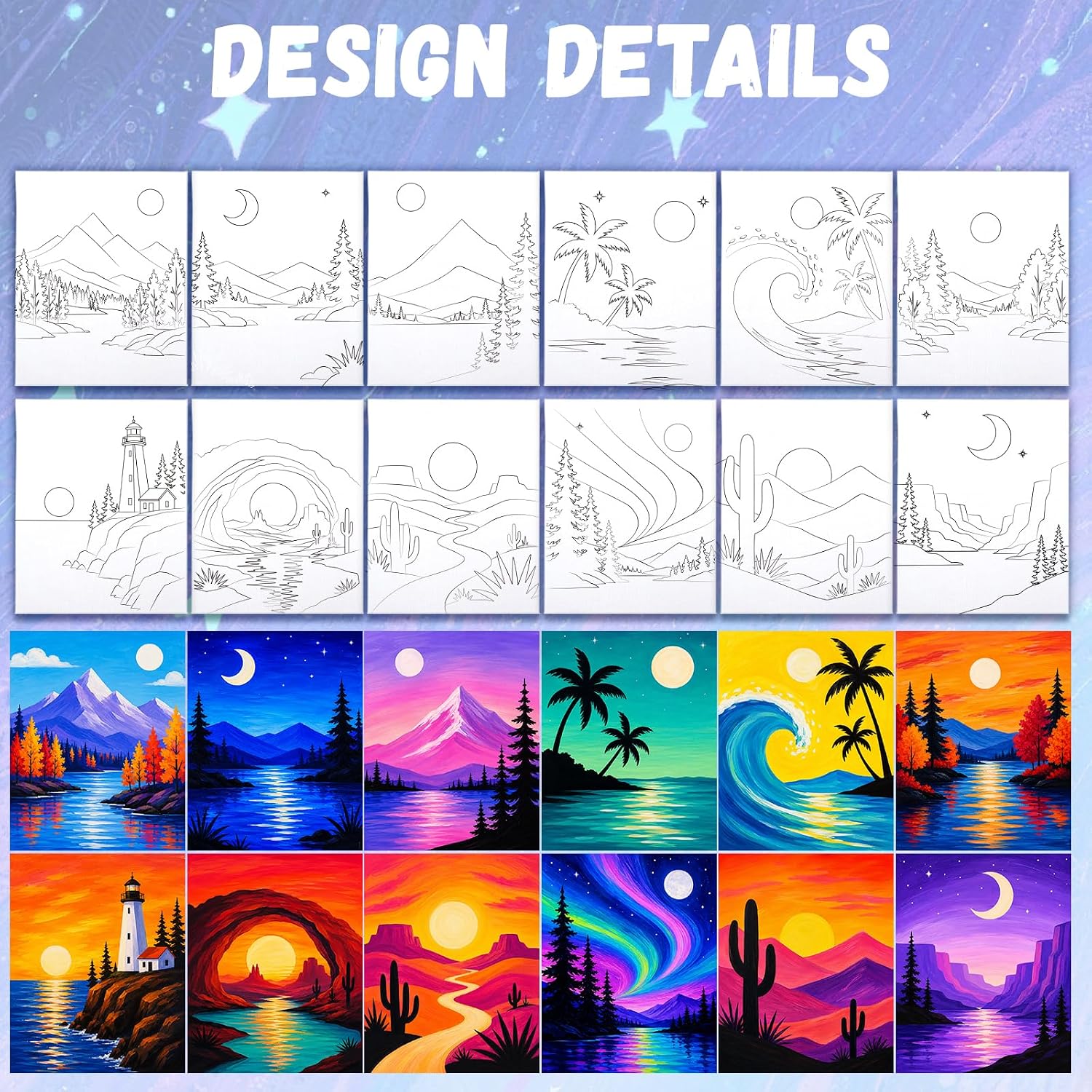 12PCS 8x10IN Pre Drawn Canvas to Paint for Adults Landscape Paint Party