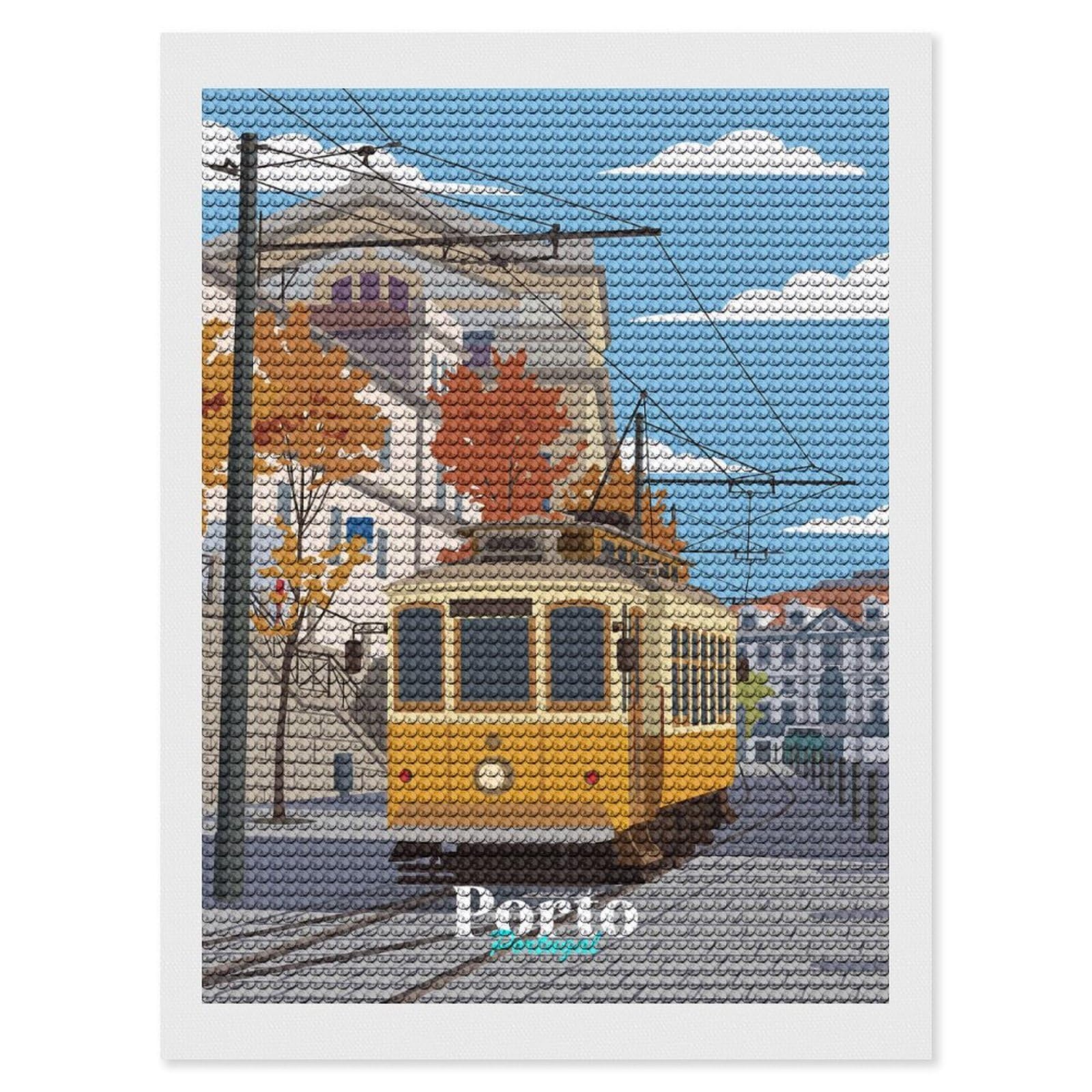 Junmoney Porto Portugal Diamond Art Canvas 12"x16", Easy to Follow Symbols, Finish and Display, Fun Craft Experience, Aesthetic Room Decor