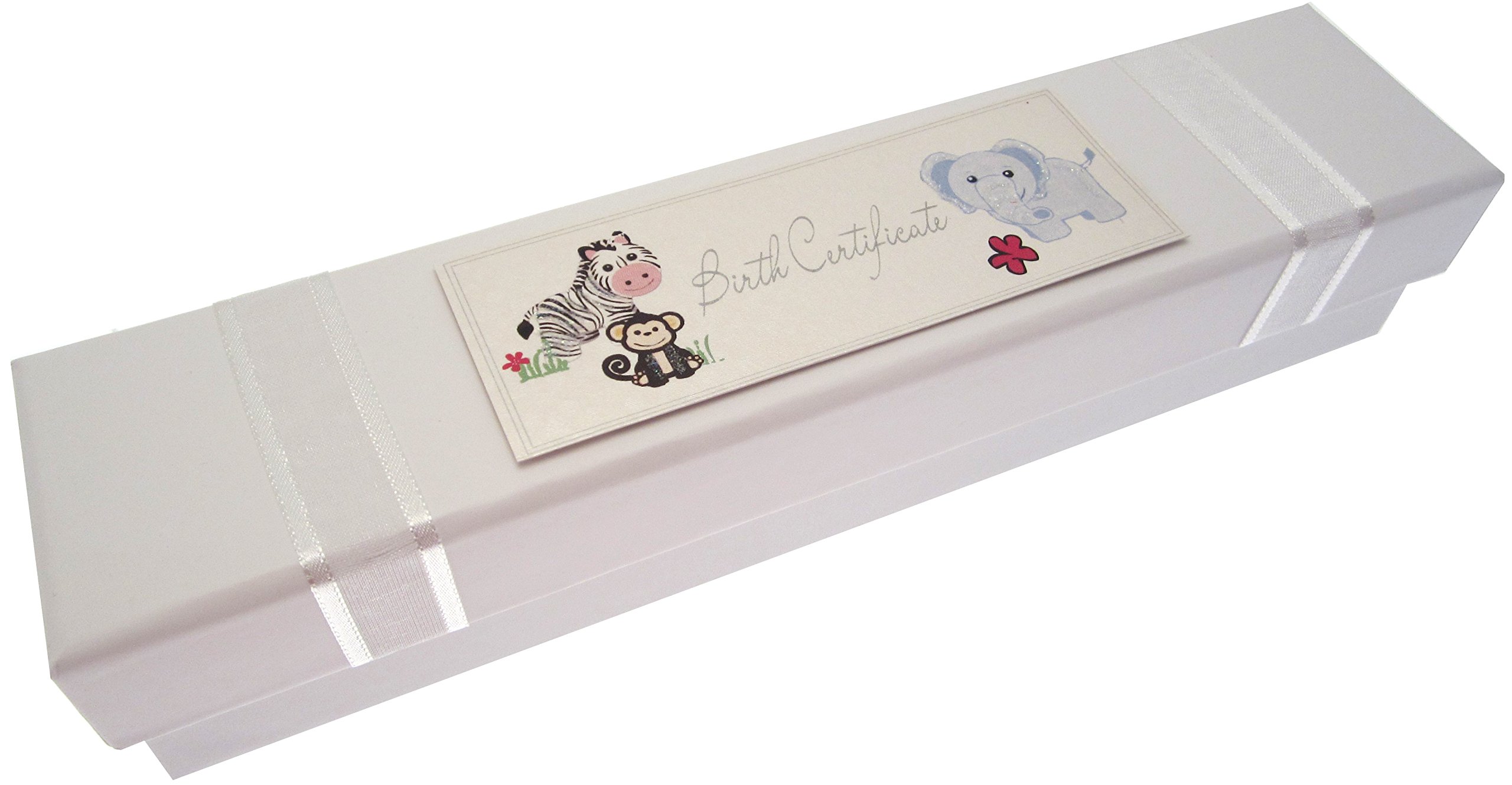 White Cotton Cards Safari Animals Handmade Birth Certificate Holder, SAF3