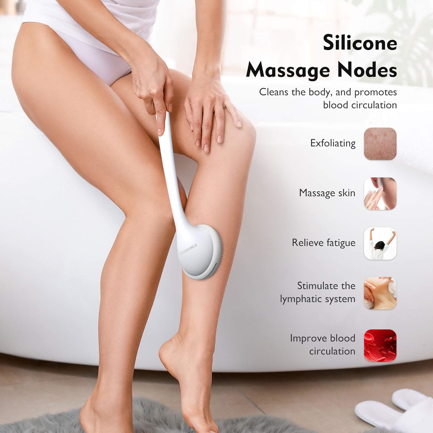 Silicone Shower Brush, Back Scrubber for Shower, KIWIHOME Shower Scrubber Body Brush with Long Handle Cleans Body Easily for All Skin, 2 Sponges Makes More Bubbles(Gray) : Beauty & Personal Care