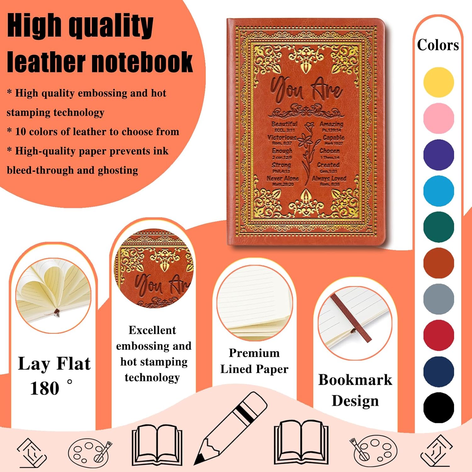 Brown A5 Lined Leather Journal Notebook,Inspirational Christian Gifts Hardcover Executive Notebooks for Men Women,200 Pages 100 Gsm Thick Ruled Paper Daily Diary for School,Family ,Friends,Work (You Beautiful Brown) - Image 3