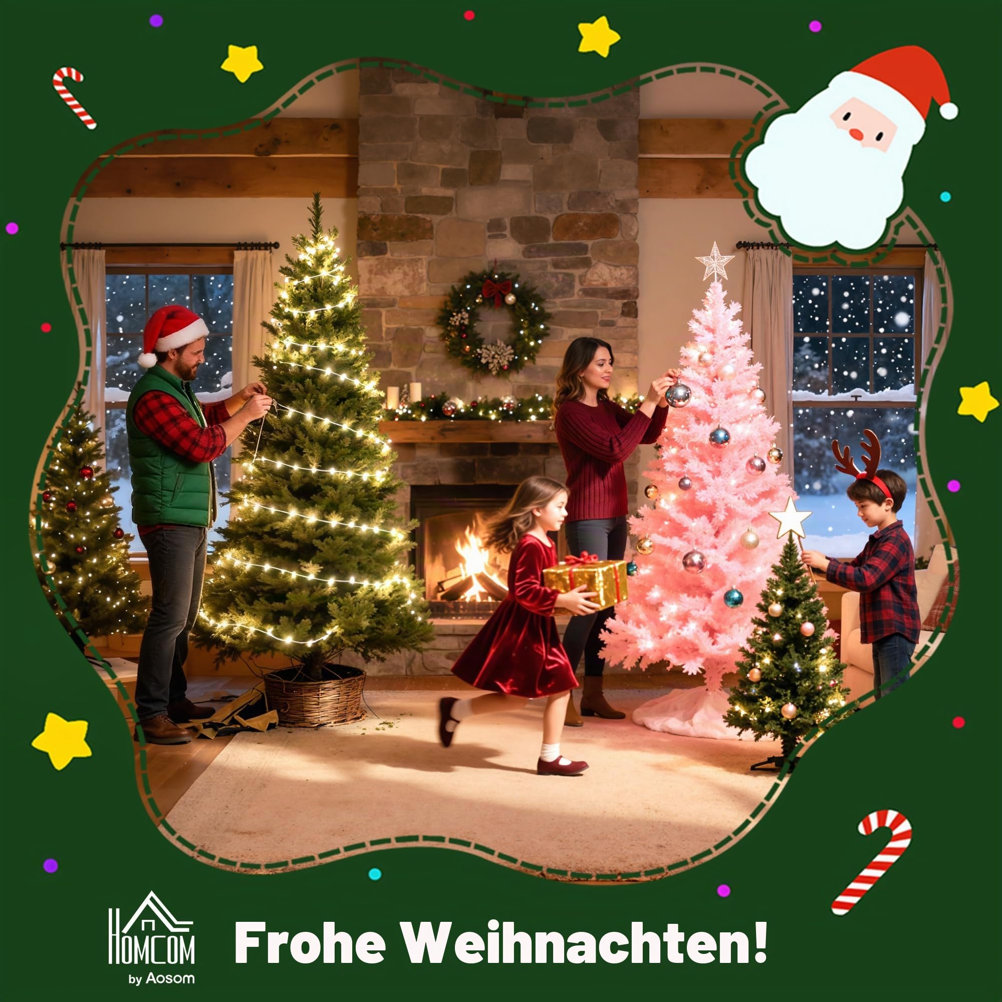 HOMCOM Künstlicher Weihnachtsbaum 150cm mit Schnee 1162 Zweigen Grün | Christbaum, Kiefernbaum mit Klappbarem Metallständer