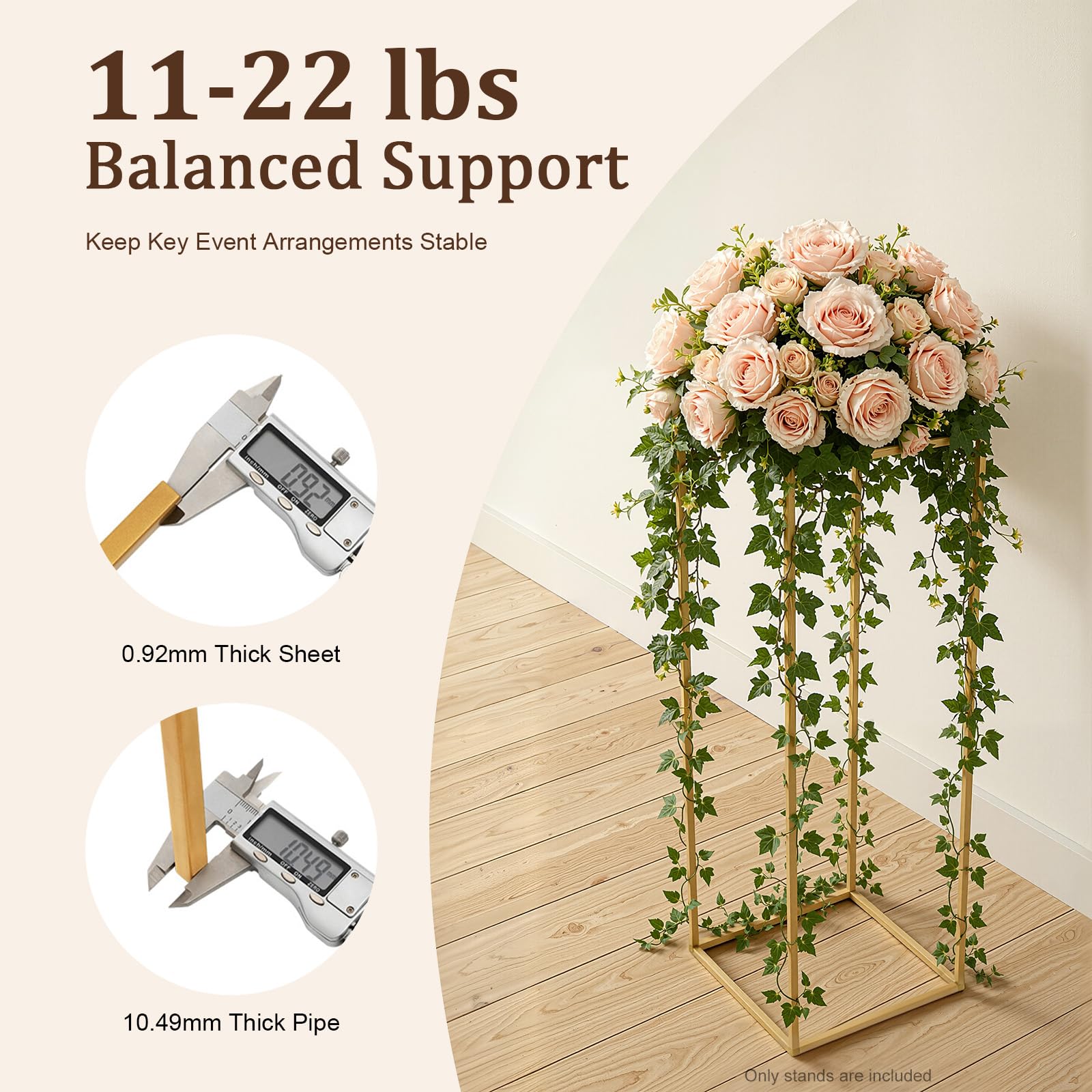 Juego de 10 escaleras de metal doradas para plantas, soporte para flores con maceta, estante decorativo para bodas, fiestas y decoración del hogar