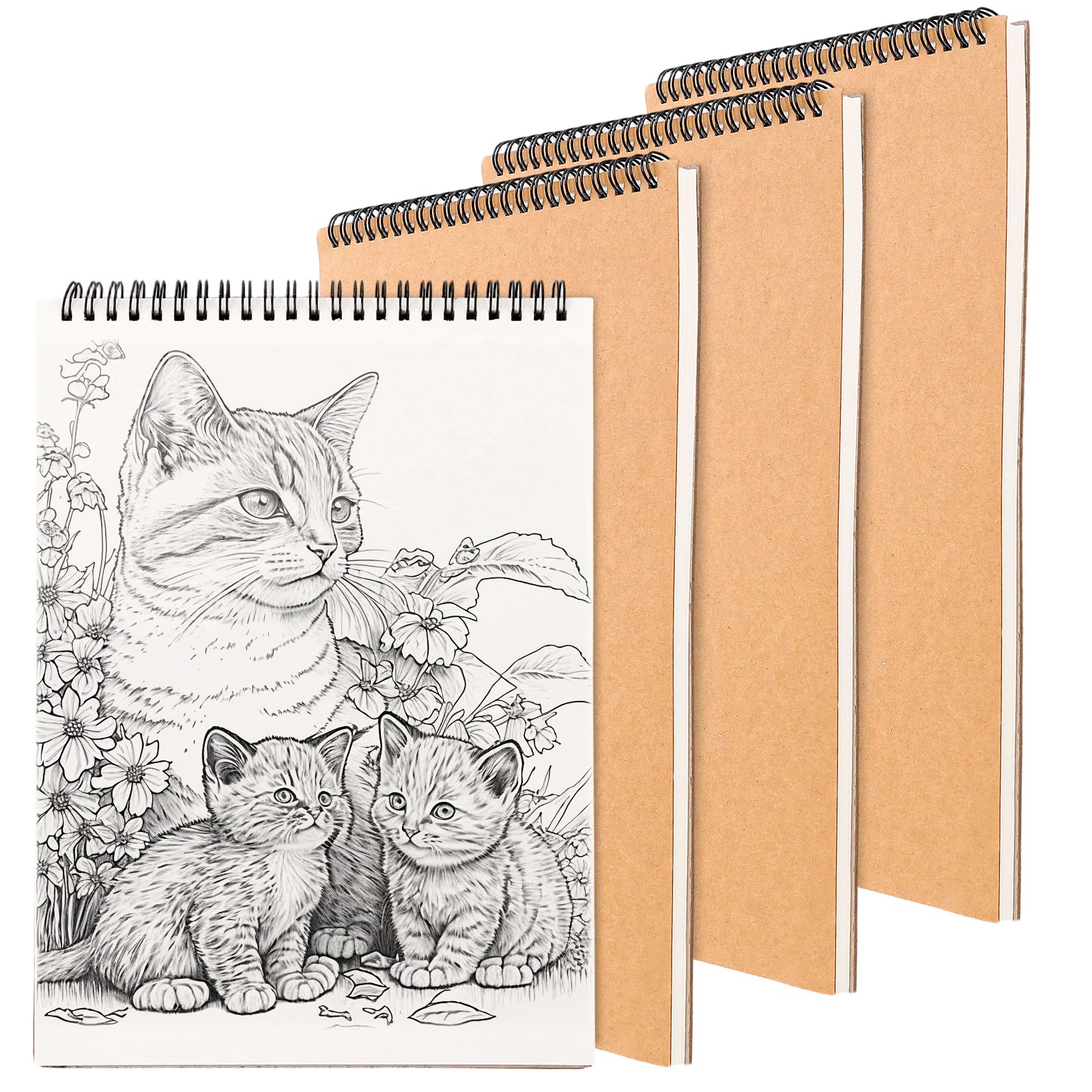 4 Pack A4 Sketchbook Hardback Spiral Bound Landscape 160 GSM