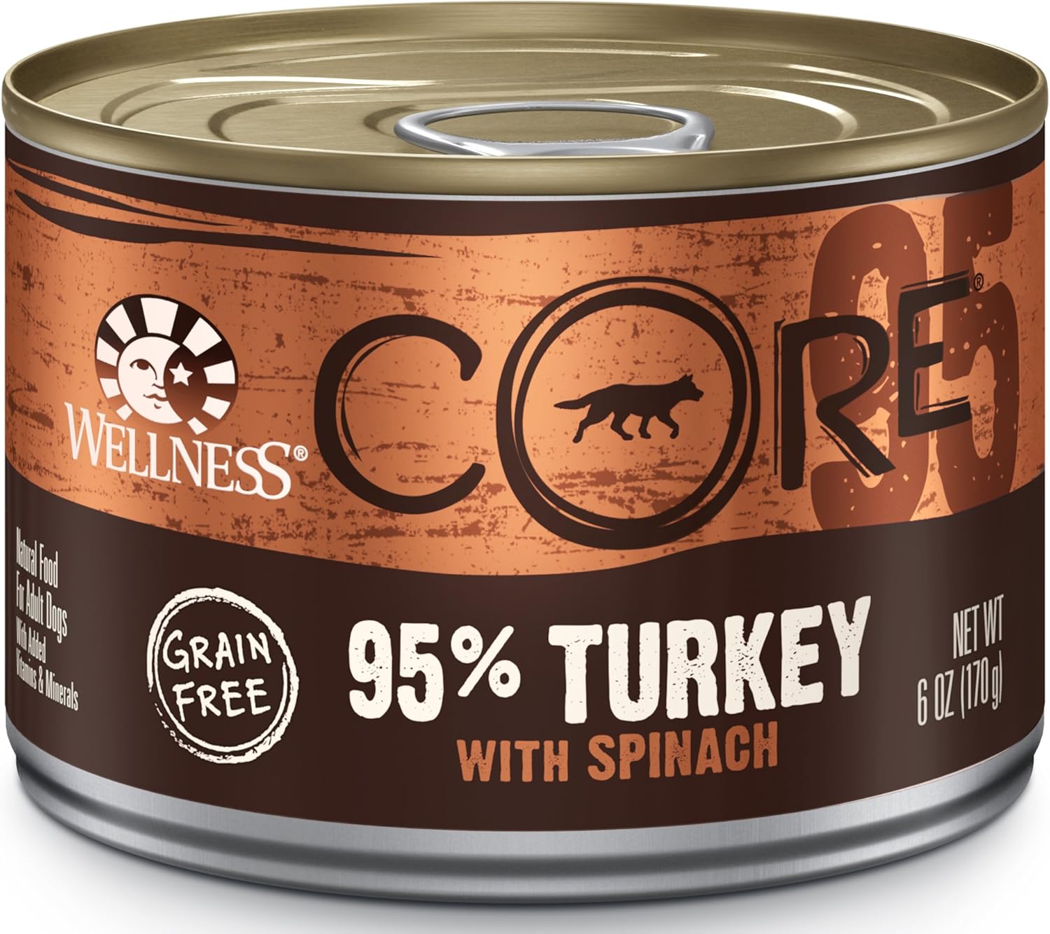 Wellness CORE 95% Natural Wet Grain Free Canned Dog Food, Turkey & Spinach, 6-Ounce Can (Pack of 24)