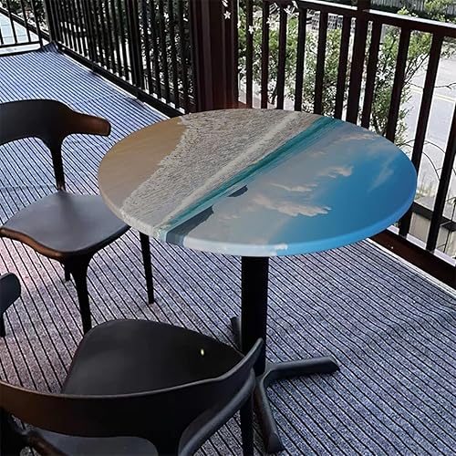 Miniatura 4 de Mantel redondo de playa, cocina, comedor o exterior, impermeable y lavable, mantel redondo con bordes elásticos, azul azul almendra azul marino y