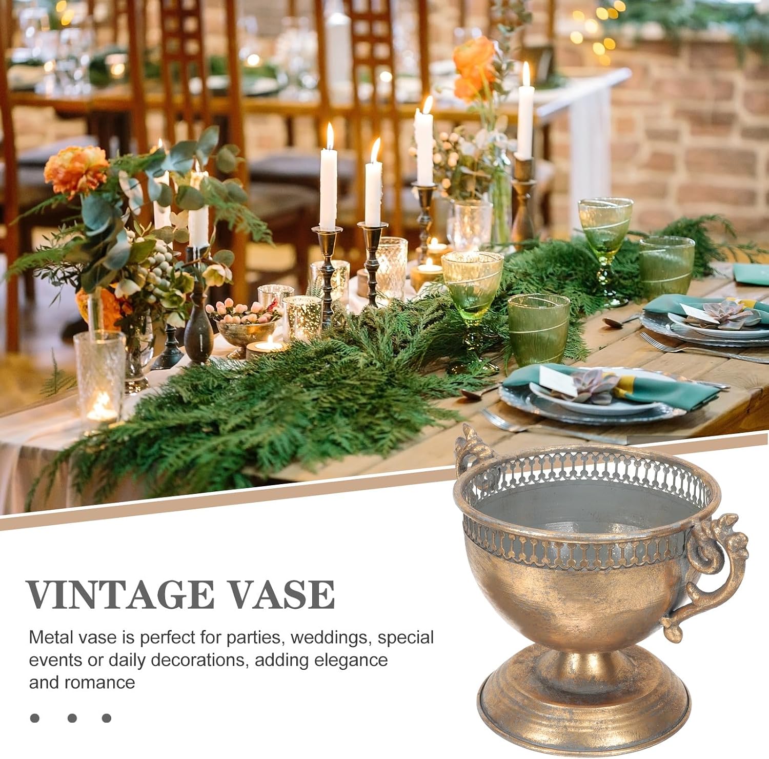 Metal Flower Arrangement Vase 17x15cm Vintage Style Desk Centerpiece Hydroponic Home Decor Decorative Metal Vase for Tabletop Display